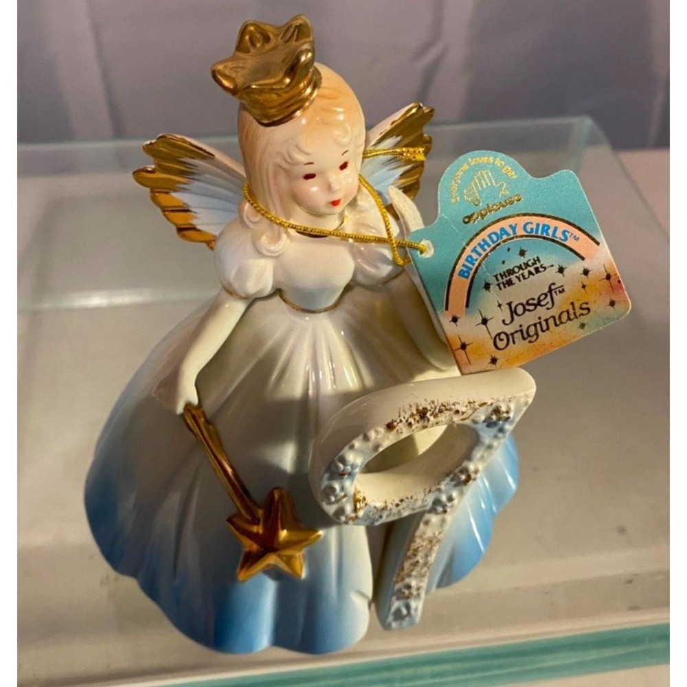 Josef Originals Birthday Girls Age 9 Angel Figurine Blue Ombre Gold Crown 651642 - Picture 4 of 5